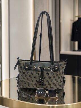 Dooney & Bourke Monogram Canvas Shoulder Bag in Black and Gray